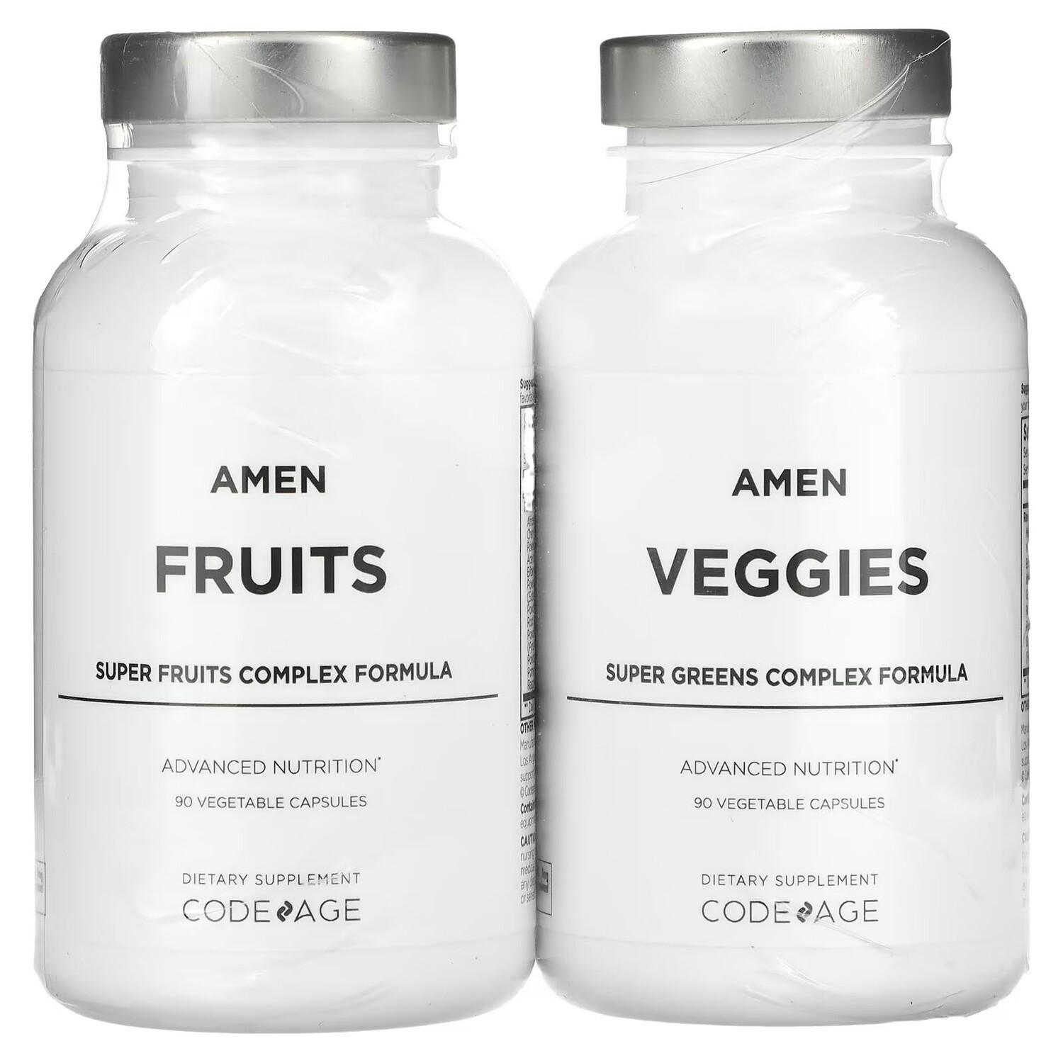 Аминь, фрукты и овощи, 2 бутылки, 180 растительных капсул Codeage
Аминь, фрукты и овощи, 2 бутылки, 180 растительных капсул Codeage