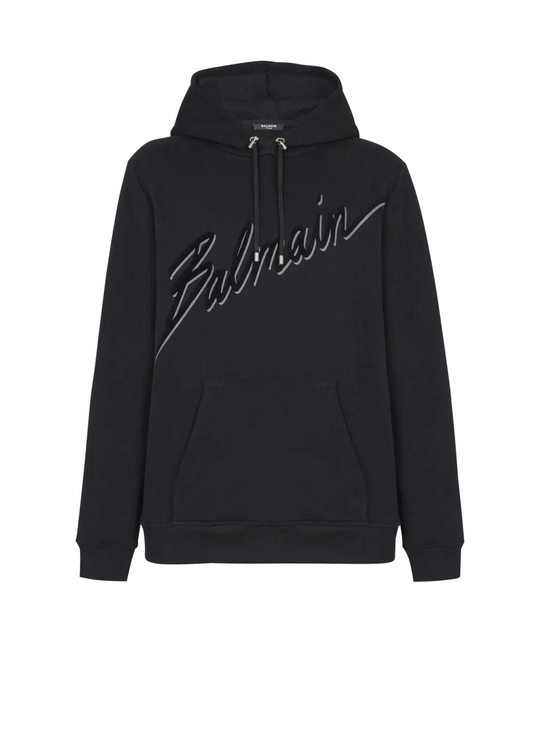 Худи с флоковым логотипом Balmain, черный
Худи с флоковым логотипом Balmain, черный