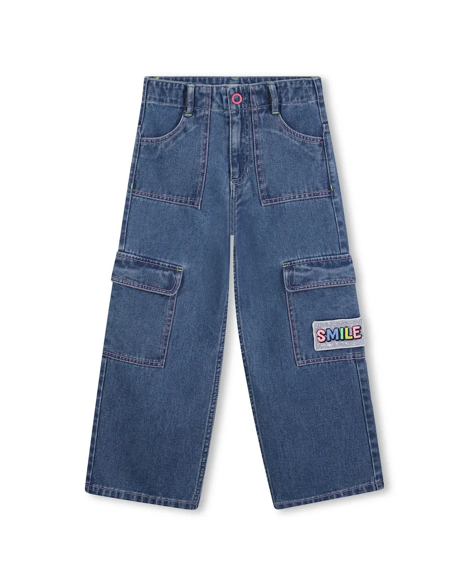 Детские ковбойские джинсы из хлопка Billieblush, темно-синий 
Детские ковбойские джинсы из хлопка Billieblush, темно-синий