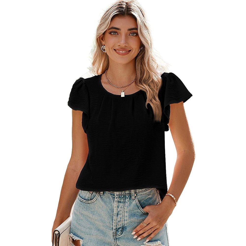 Женская шифоновая блузка со складками и рюшами на рукавах Zilpu, черный
Женская шифоновая блузка со складками и рюшами на рукавах Zilpu, черный