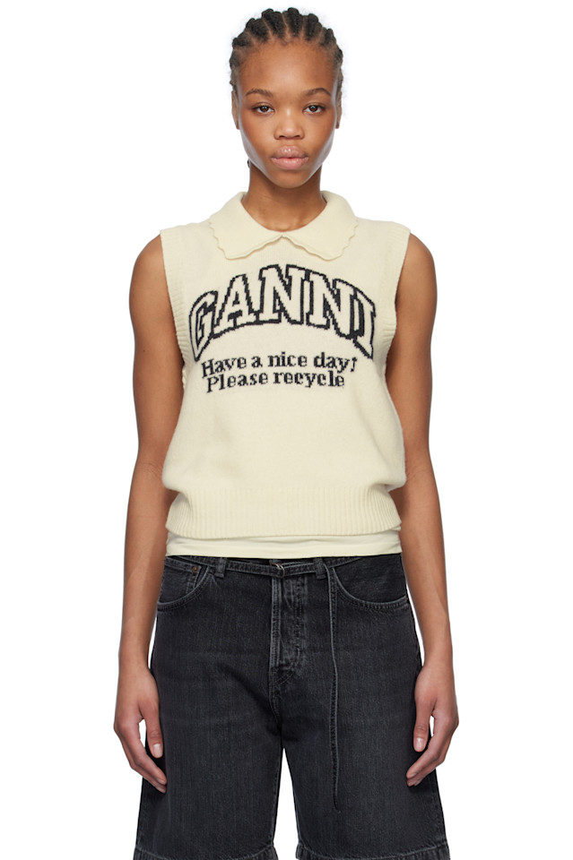 Графический жилет с воротником из смесовой шерсти Ganni, цвет egret
Графический жилет с воротником из смесовой шерсти Ganni, цвет egret