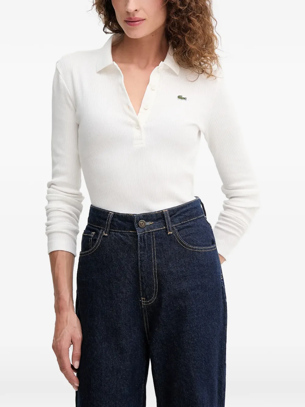 Ребристая рубашка-поло с длинными рукавами на пуговицах Lacoste, белый
Ребристая рубашка-поло с длинными рукавами на пуговицах Lacoste, белый