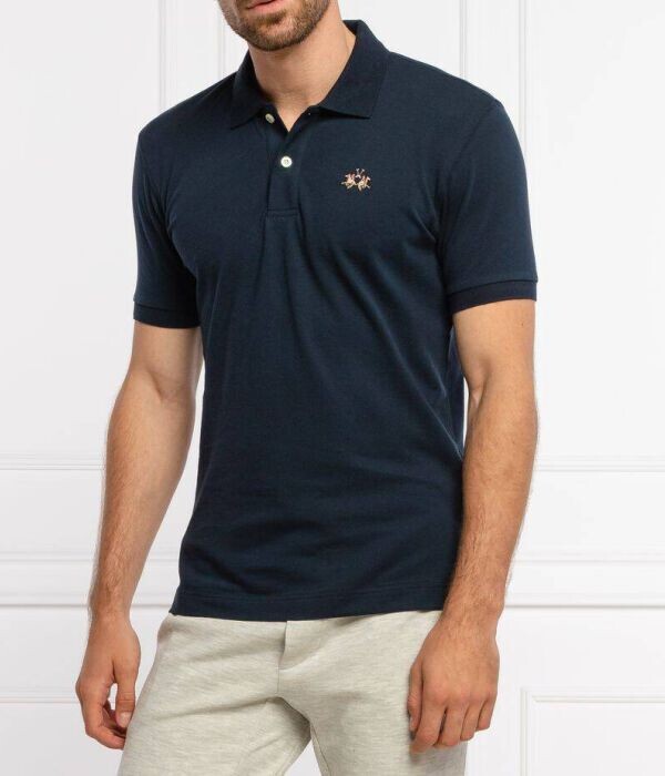 Поло мужское La Martina с вышивкой, синий 
Поло мужское La Martina с вышивкой, синий