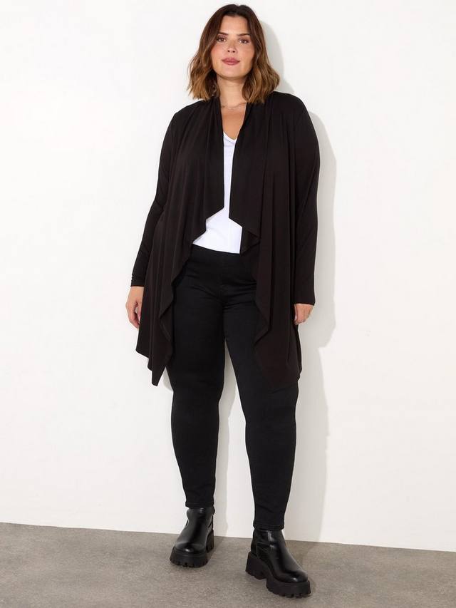 Изящный удлиненный кардиган с водопадом Live Unlimited, черный
Изящный удлиненный кардиган с водопадом Live Unlimited, черный