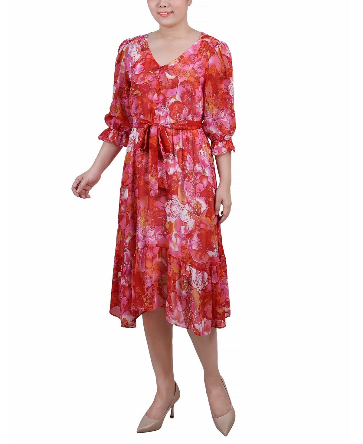 Женское платье с v-образным вырезом и воланами с рукавами 3/4 NY Collection
Женское платье с v-образным вырезом и воланами с рукавами 3/4 NY Collection