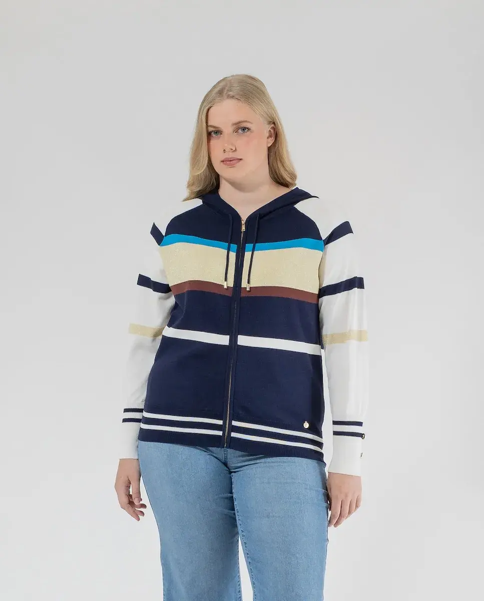 Женский полосатый кардиган с капюшоном и застежкой-молнией October, тёмно-синий
Женский полосатый кардиган с капюшоном и застежкой-молнией October, тёмно-синий