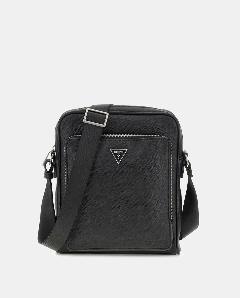 Мужская сумка через плечо из сафьяна с металлическим логотипом и передним карманом Guess, черный
Мужская сумка через плечо из сафьяна с металлическим логотипом и передним карманом Guess, черный