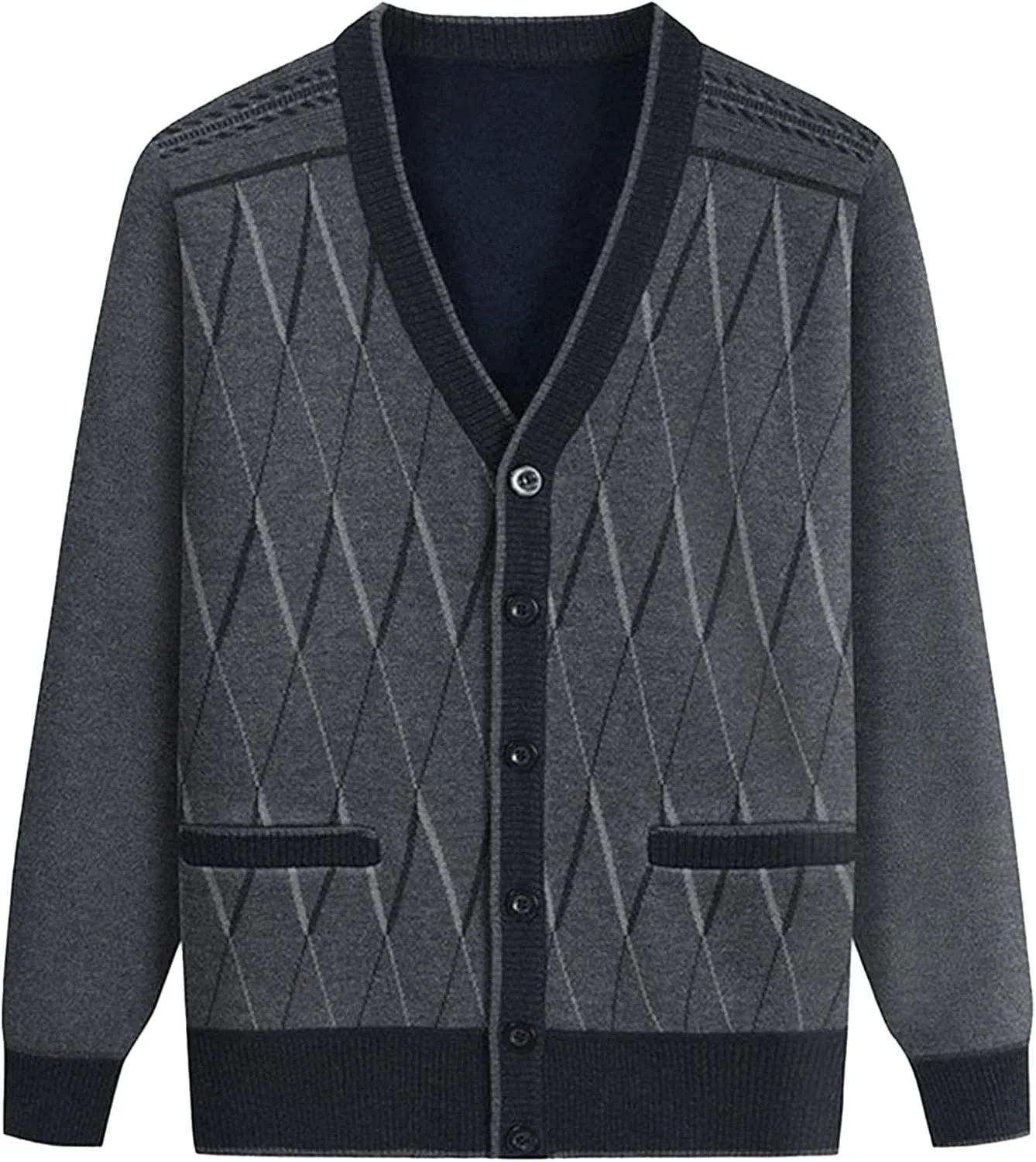 Кардиган мужской V-образный вырез с узором аргайл и карманами JEShifangjiusu
Кардиган мужской V-образный вырез с узором аргайл и карманами JEShifangjiusu