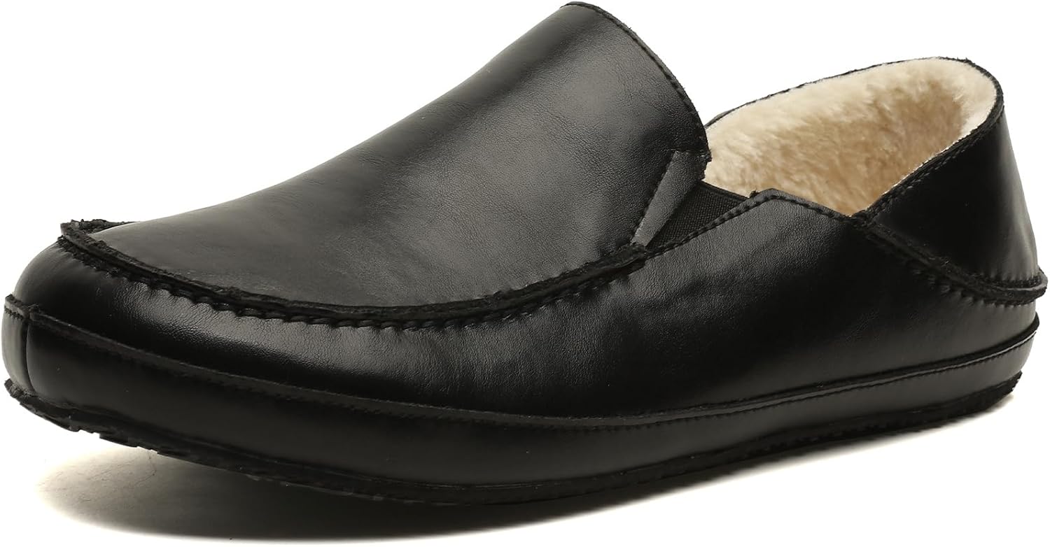 Мужские тапочки из премиальной кожи, теплые и уютные домашние тапочки для мужчин, с легким заходом, задником на пятке, с меховой подкладкой, подходят для использования дома и на улице, нескользящие лоферы Tetsuo, черный
Мужские тапочки из премиальной кожи, теплые и уютные домашние тапочки для мужчин, с легким заходом, задником на пятке, с меховой подкладкой, подходят для использования дома и на улице, нескользящие лоферы Tetsuo, черный