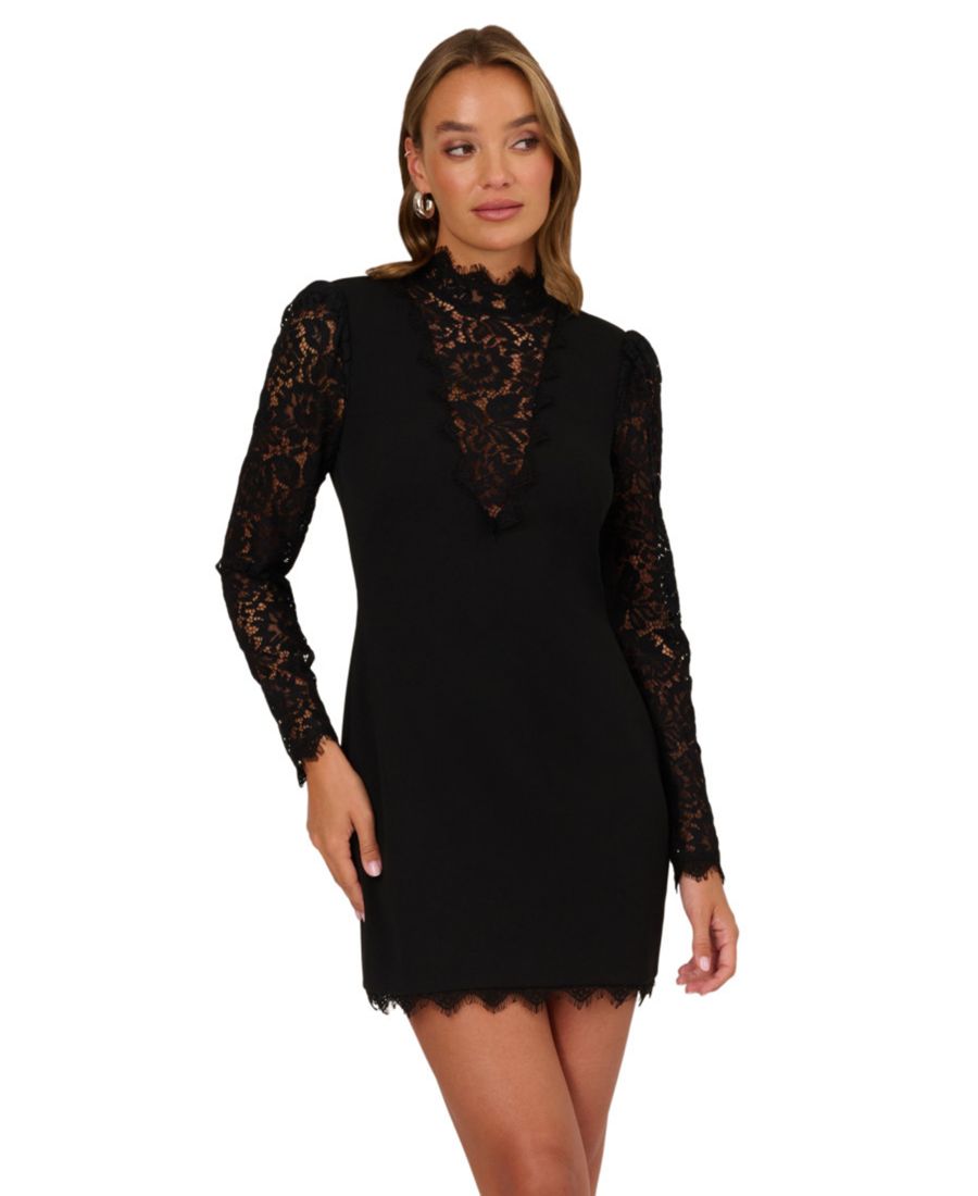 Женское короткое платье с высоким воротником из кружева и крепа Adrianna, Black
Женское короткое платье с высоким воротником из кружева и крепа Adrianna, Black