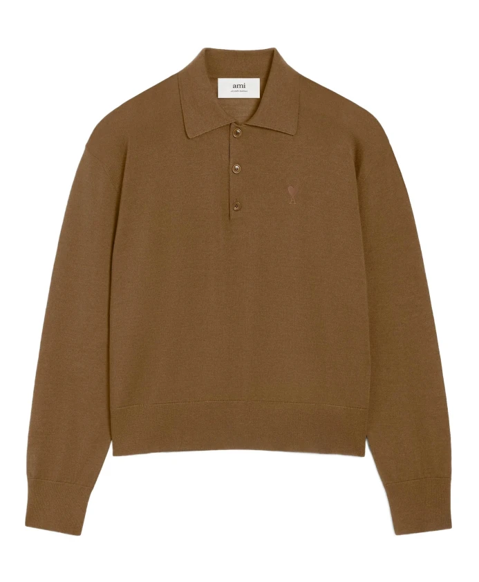 Поло из коричневой шерсти и шелка Ami Paris, коричневый
Поло из коричневой шерсти и шелка Ami Paris, коричневый