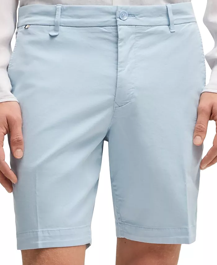Мужские хлопковые шорты Slim-Fit из твила Hugo Boss, синий 
Мужские хлопковые шорты Slim-Fit из твила Hugo Boss, синий