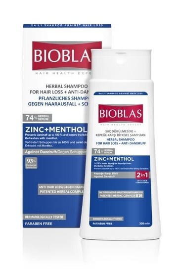 Травяной шампунь против перхоти с цинком и ментолом и кондиционером против выпадения волос, 360 мл Bioblas
Травяной шампунь против перхоти с цинком и ментолом и кондиционером против выпадения волос, 360 мл Bioblas