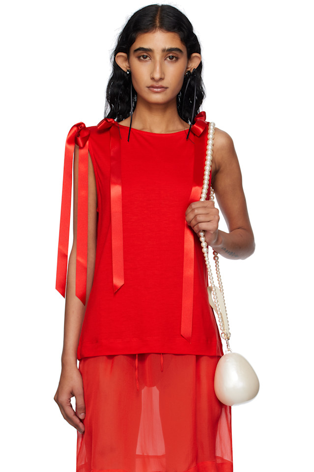 Топ-майка с бантом и разрезом сзади Simone Rocha, красный
Топ-майка с бантом и разрезом сзади Simone Rocha, красный