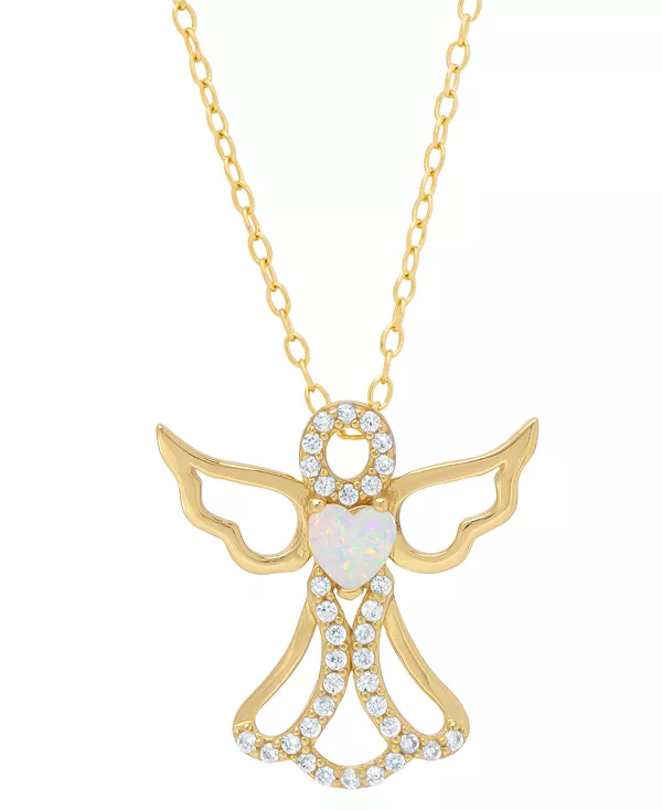Ожерелье с подвеской в виде ангела-сердца длиной 18 дюймов из серебра 14 карат с выращенным в лаборатории опалом (1/6 карата) и кубическим цирконием, позолоченным 14-каратным золотом. Macy'S, gold
Ожерелье с подвеской в виде ангела-сердца длиной 18 дюймов из серебра 14 карат с выращенным в лаборатории опалом (1/6 карата) и кубическим цирконием, позолоченным 14-каратным золотом. Macy'S, gold