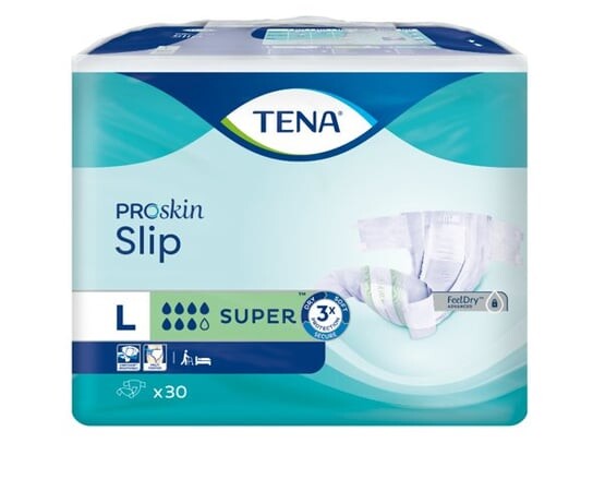 Трусики-подгузники, размер L, 92-144 см, 30 шт. Tena Slip Proskin Super 
Трусики-подгузники, размер L, 92-144 см, 30 шт. Tena Slip Proskin Super