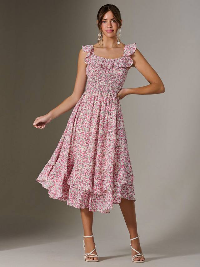 Платье миди с гофрированным лифом с рюшами Jolie Moi, розовый
Платье миди с гофрированным лифом с рюшами Jolie Moi, розовый