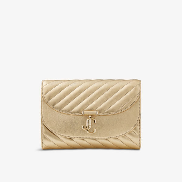 Клатч кожаный Jimmy Choo Curve с металлическим отливом, золотой 
Клатч кожаный Jimmy Choo Curve с металлическим отливом, золотой