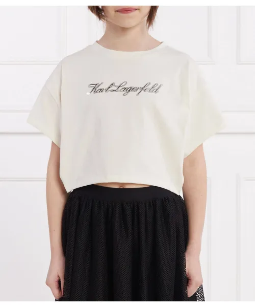 Футболка Cropped fit Karl Lagerfeld Kids, белый 
Футболка Cropped fit Karl Lagerfeld Kids, белый