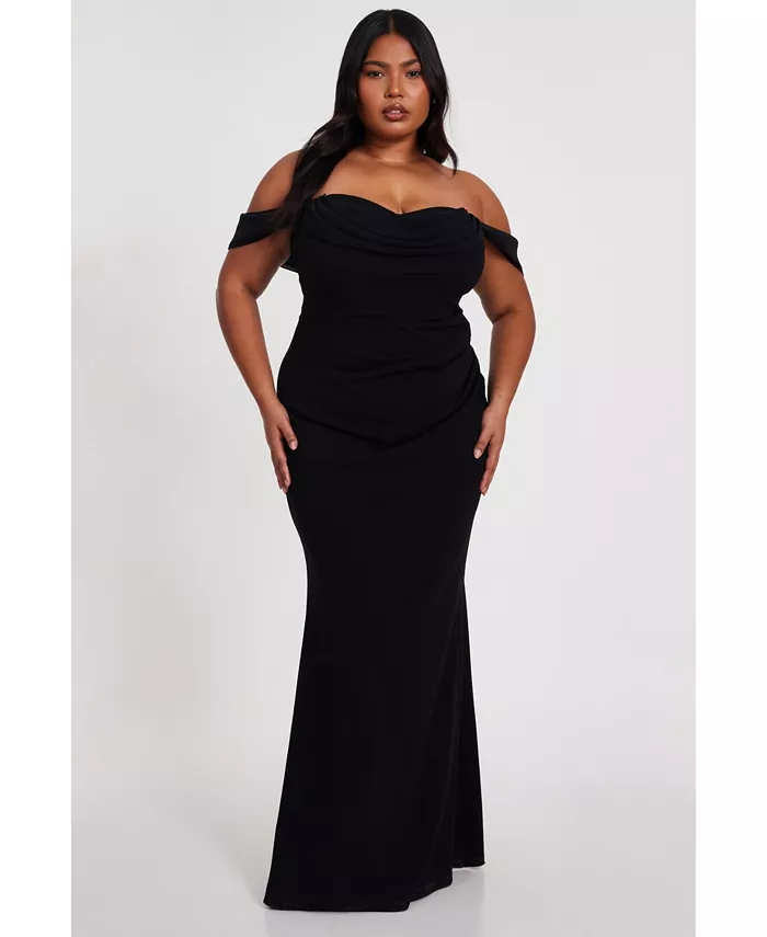 Платье макси с открытыми плечами из крепа и шифона больших размеров QUIZ, черный
Платье макси с открытыми плечами из крепа и шифона больших размеров QUIZ, черный