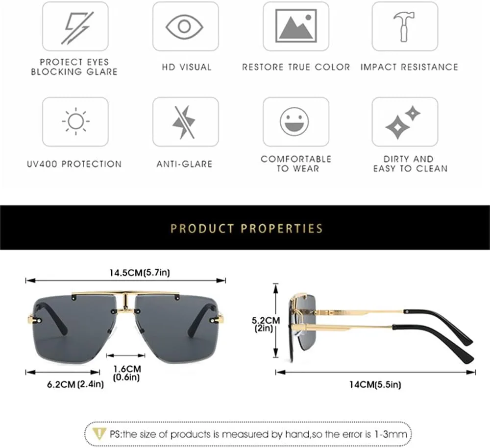 Мужские солнцезащитные очки без оправы для женщин, солнцезащитные очки в металлической оправе для вождения, очки с защитой от УФ-излучения UV400 VFDHN, Gold Grey
Мужские солнцезащитные очки без оправы для женщин, солнцезащитные очки в металлической оправе для вождения, очки с защитой от УФ-излучения UV400 VFDHN, Gold Grey
