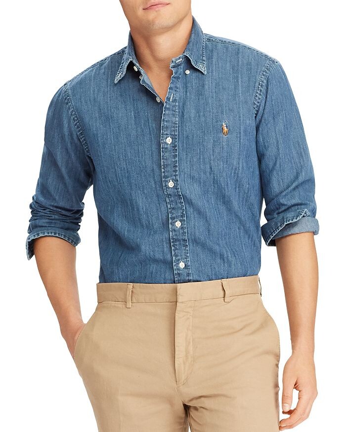 Джинсовая хлопковая рубашка на пуговицах с длинными рукавами Polo Ralph Lauren классического кроя, синий
Джинсовая хлопковая рубашка на пуговицах с длинными рукавами Polo Ralph Lauren классического кроя, синий
