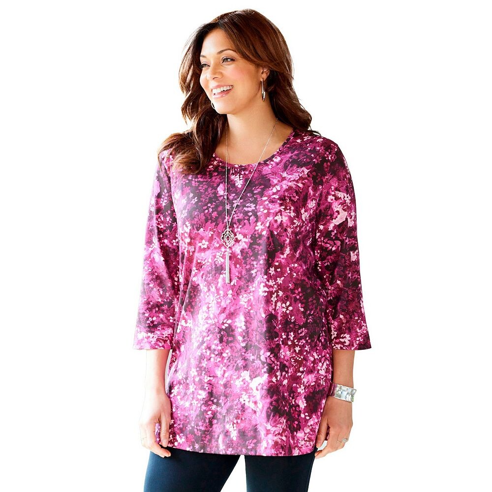 Женская футболка размера плюс Petite Easy Fit с круглым вырезом и рукавами 3/4 Catherines, цвет Rich Burgundy Abstract
Женская футболка размера плюс Petite Easy Fit с круглым вырезом и рукавами 3/4 Catherines, цвет Rich Burgundy Abstract