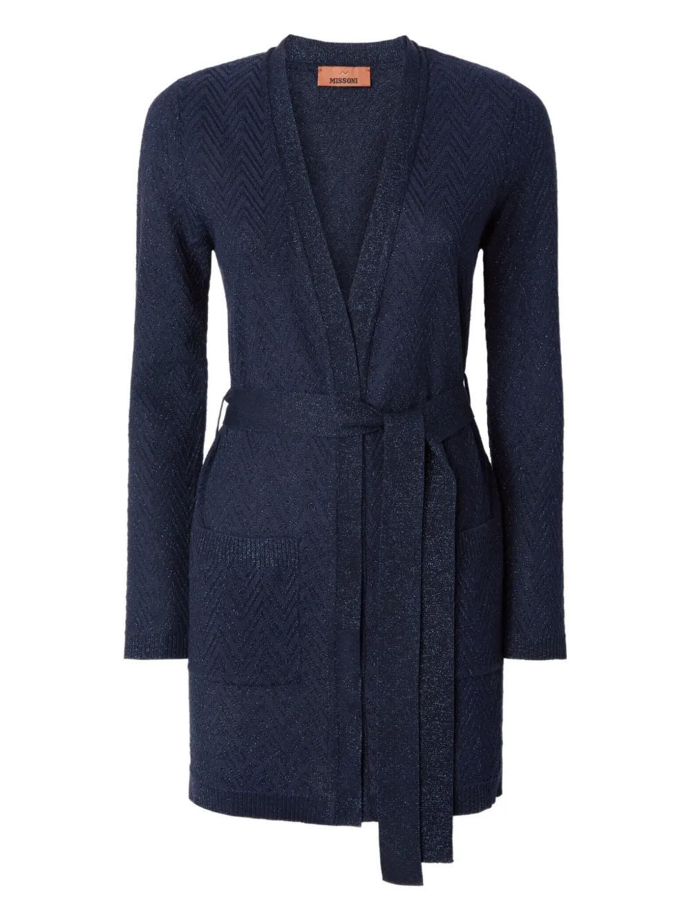 Кардиган с поясом и шевронным узором Missoni, синий
Кардиган с поясом и шевронным узором Missoni, синий