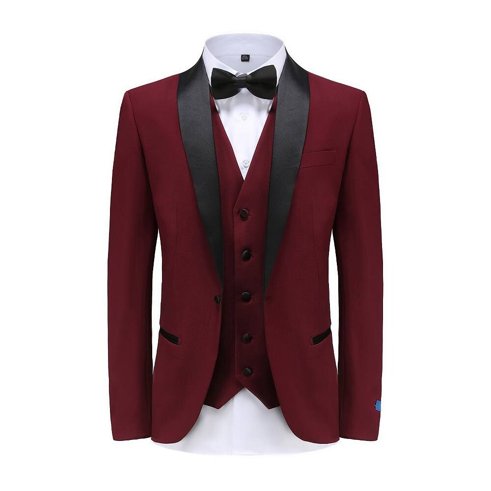 Мужской смокинг узкого кроя премиум-класса из 3 предметов с шалевыми лацканами Braveman, цвет Burgundy 
Мужской смокинг узкого кроя премиум-класса из 3 предметов с шалевыми лацканами Braveman, цвет Burgundy