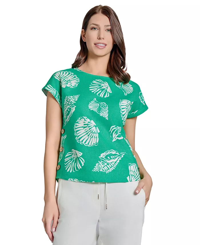 Женская блуза с принтом из смесового льна и декоративными пуговицами Jones New York, зеленый
Женская блуза с принтом из смесового льна и декоративными пуговицами Jones New York, зеленый