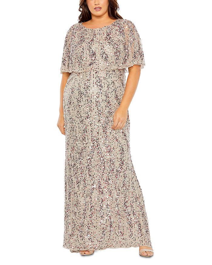 Платье-колонна с высоким воротом и накидкой Mac Duggal, коричневый/бежевый 
Платье-колонна с высоким воротом и накидкой Mac Duggal, коричневый/бежевый