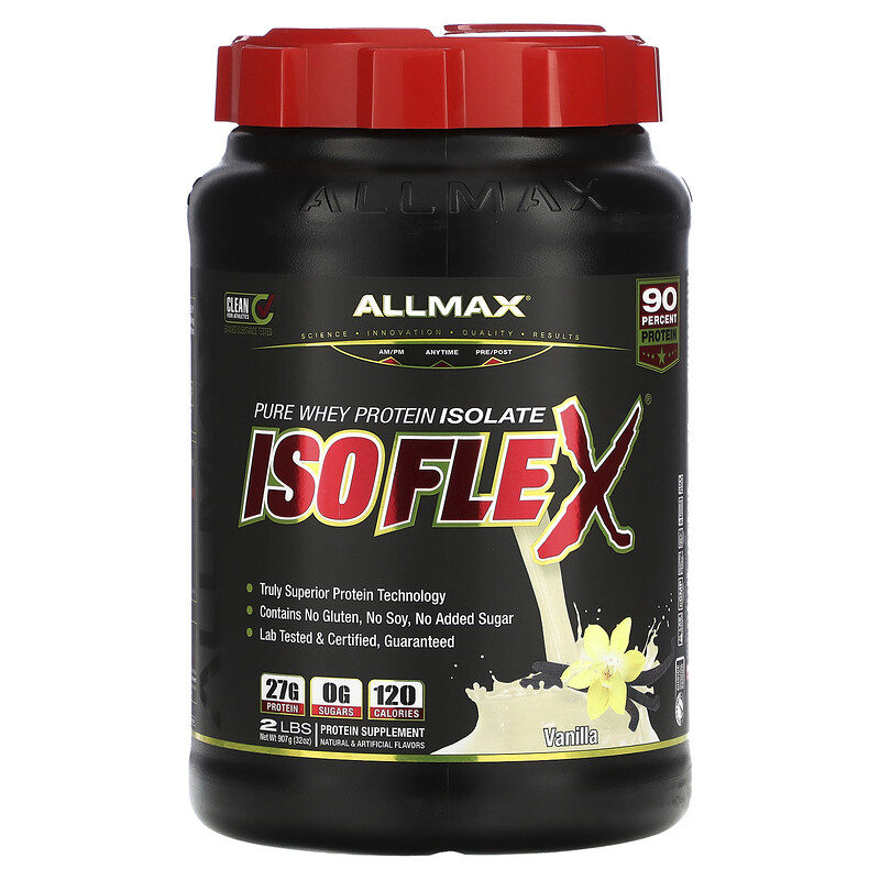 ALLMAX, ISOFLEX, чистый изолят сывороточного протеина, ваниль, 907 г (2 фунта) 
ALLMAX, ISOFLEX, чистый изолят сывороточного протеина, ваниль, 907 г (2 фунта)