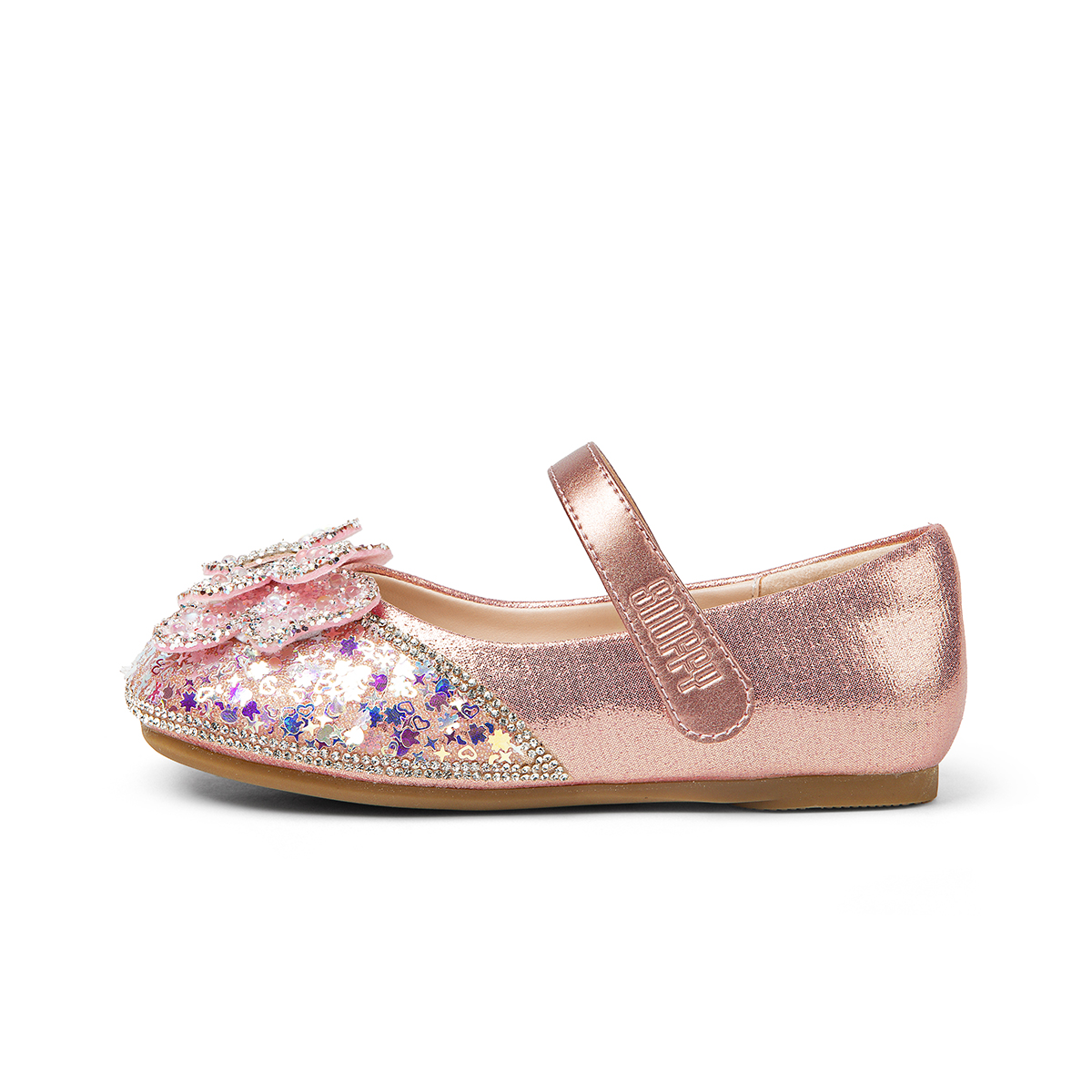 Коллекция мерцающей обуви. Нескользящая и дышащая детская кожаная обувь. Snoffy, розовый/золотой