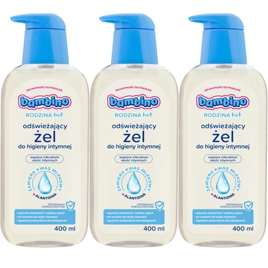 Освежающий гель для интимной гигиены, 3х400 мл Bambino Family 
Освежающий гель для интимной гигиены, 3х400 мл Bambino Family