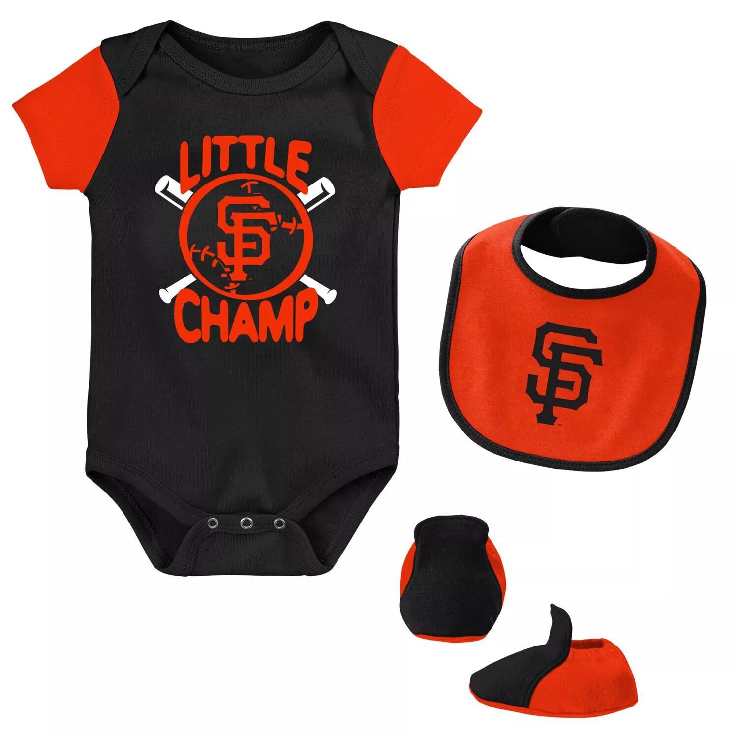 Черный/оранжевый комплект из трех боди San Francisco Giants Little Champ для новорожденных и младенцев с нагрудником и пинетками Outerstuff
Черный/оранжевый комплект из трех боди San Francisco Giants Little Champ для новорожденных и младенцев с нагрудником и пинетками Outerstuff