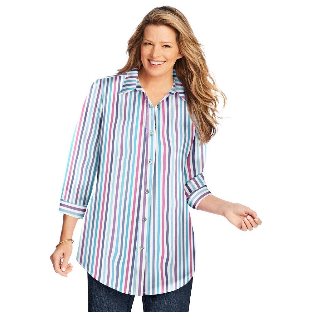 Женщина в женской идеальной рубашке с рукавом три четверти больших размеров Woman Within, цвет Multi Stripe 
Женщина в женской идеальной рубашке с рукавом три четверти больших размеров Woman Within, цвет Multi Stripe