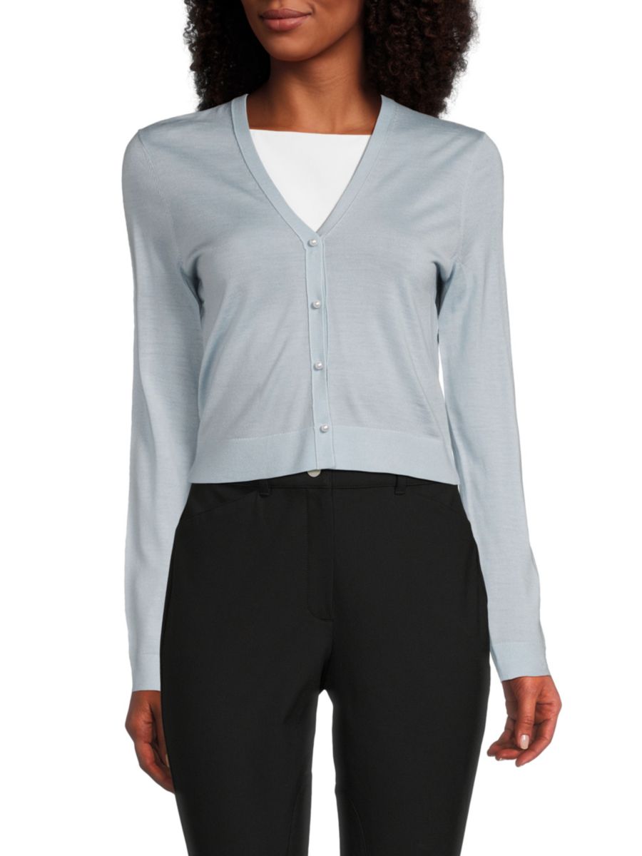 Укороченный кардиган из мериносовой шерсти Theory, цвет Sky Blue
Укороченный кардиган из мериносовой шерсти Theory, цвет Sky Blue