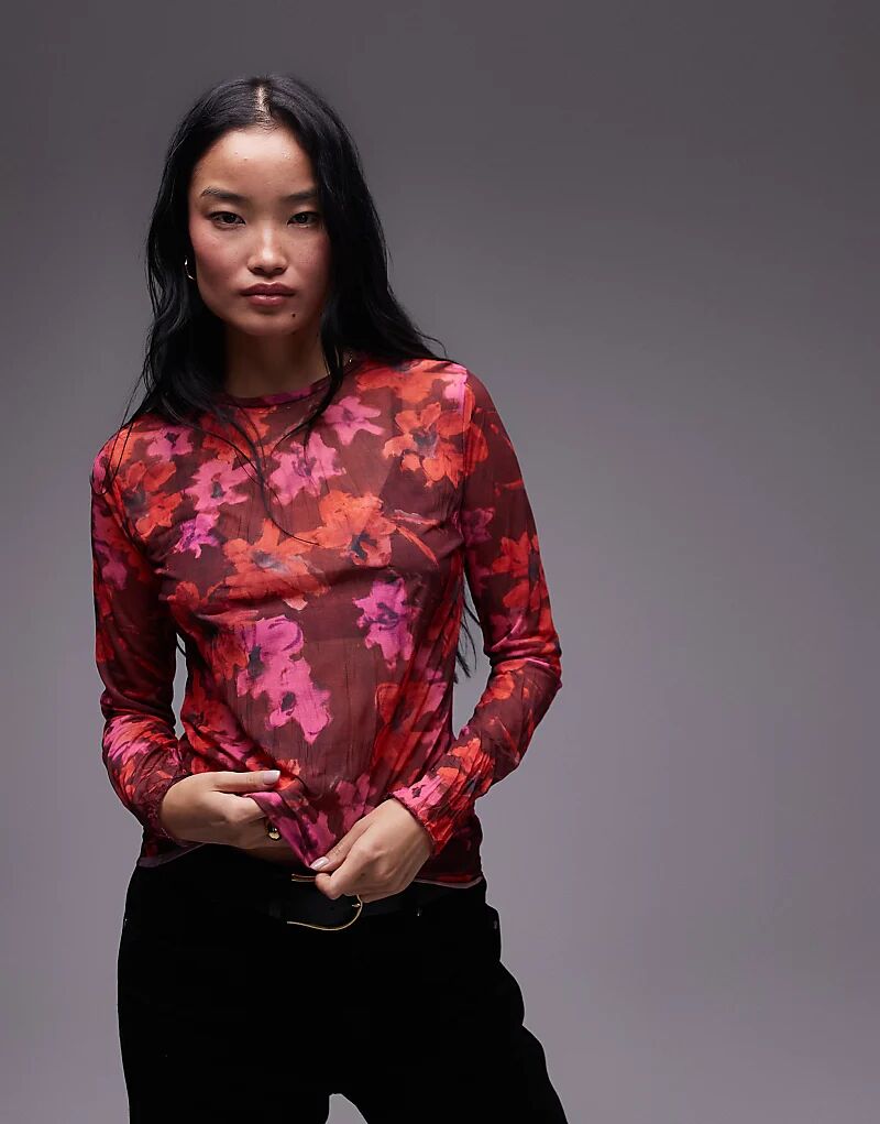 Топ с длинными рукавами из сетчатой ткани с цветочным принтом бордового цвета Topshop
Топ с длинными рукавами из сетчатой ткани с цветочным принтом бордового цвета Topshop