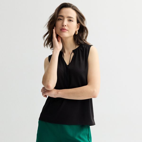 Женский топ без рукавов с завязками спереди и вырезом-замочной скважиной Nine West, черный 
Женский топ без рукавов с завязками спереди и вырезом-замочной скважиной Nine West, черный