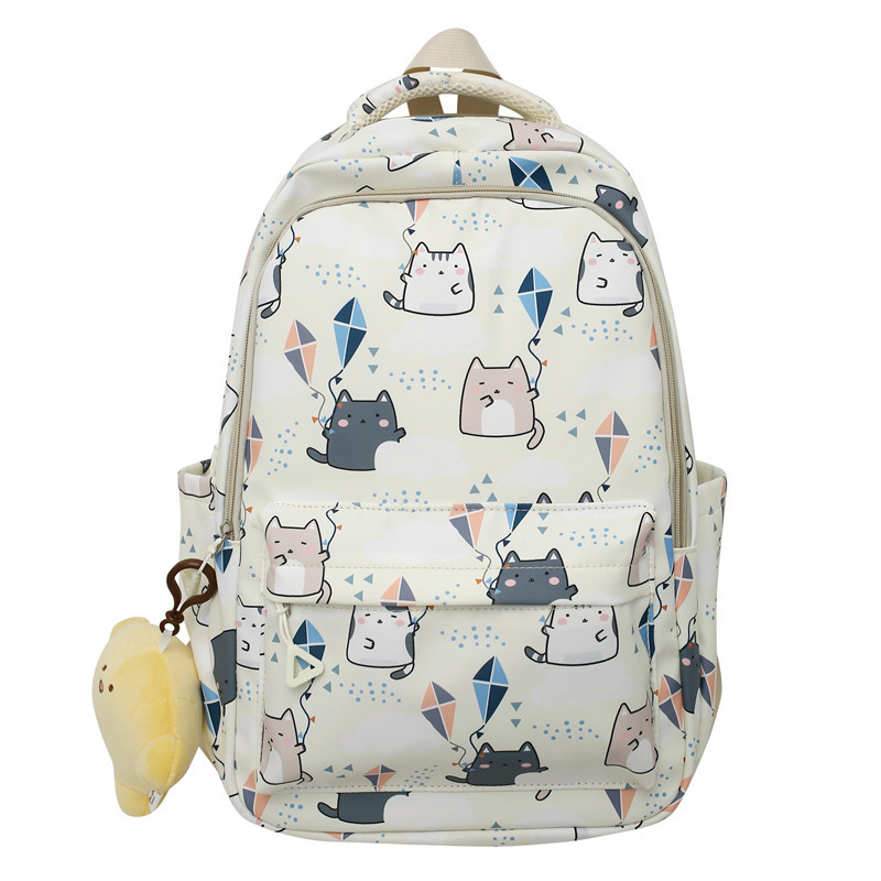 PINK·LAND Большой унисекс рюкзак из нейлоновой ткани бело-серо-сине-розового цвета, Ecru 
PINK·LAND Большой унисекс рюкзак из нейлоновой ткани бело-серо-сине-розового цвета, Ecru