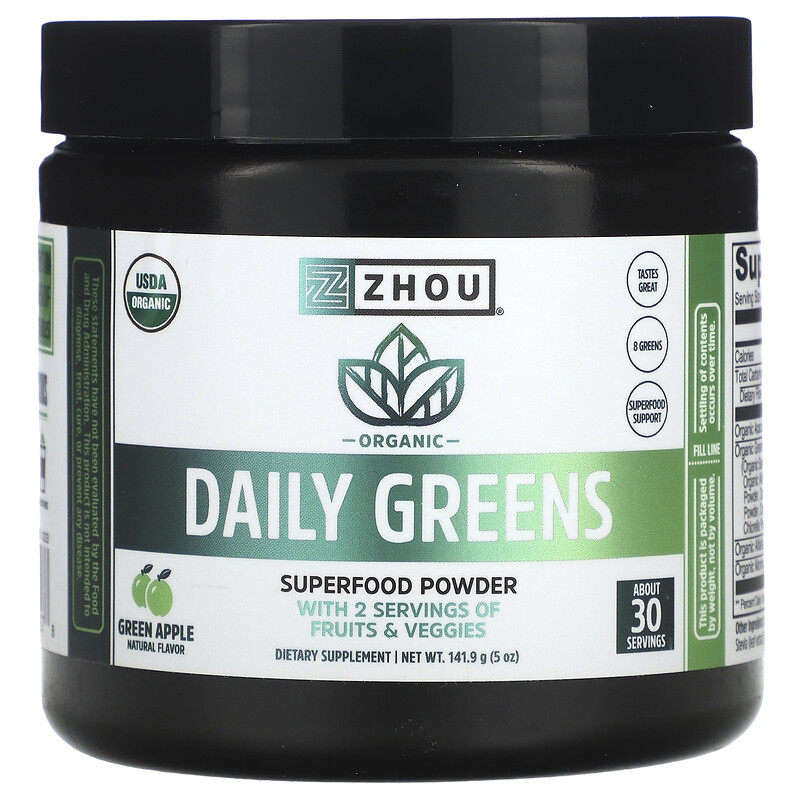 Zhou Nutrition, органическая зелень, ежедневная добавка, зеленое яблоко, 141,9 г (5 унций)
Zhou Nutrition, органическая зелень, ежедневная добавка, зеленое яблоко, 141,9 г (5 унций)