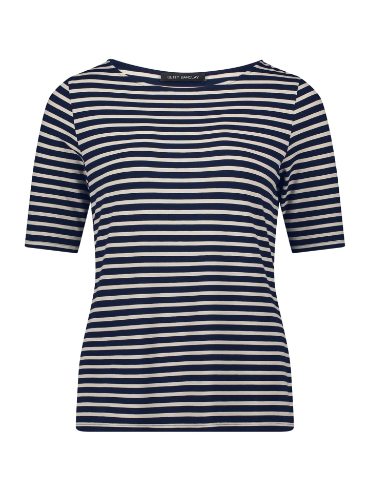 Полосатая рубашка с вырезом-лодочкой темно-синего/бежевого цвета Betty Barclay
Полосатая рубашка с вырезом-лодочкой темно-синего/бежевого цвета Betty Barclay