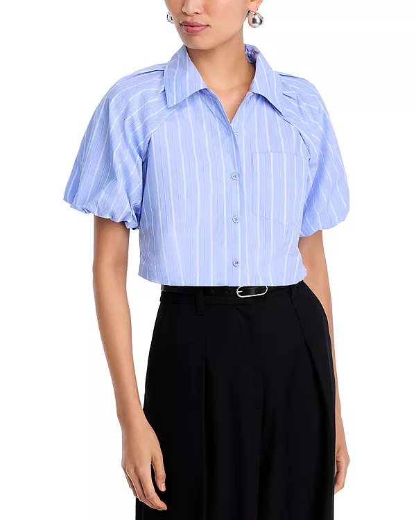 Полосатая рубашка с пышными рукавами от Reece Steve Madden, синий
Полосатая рубашка с пышными рукавами от Reece Steve Madden, синий