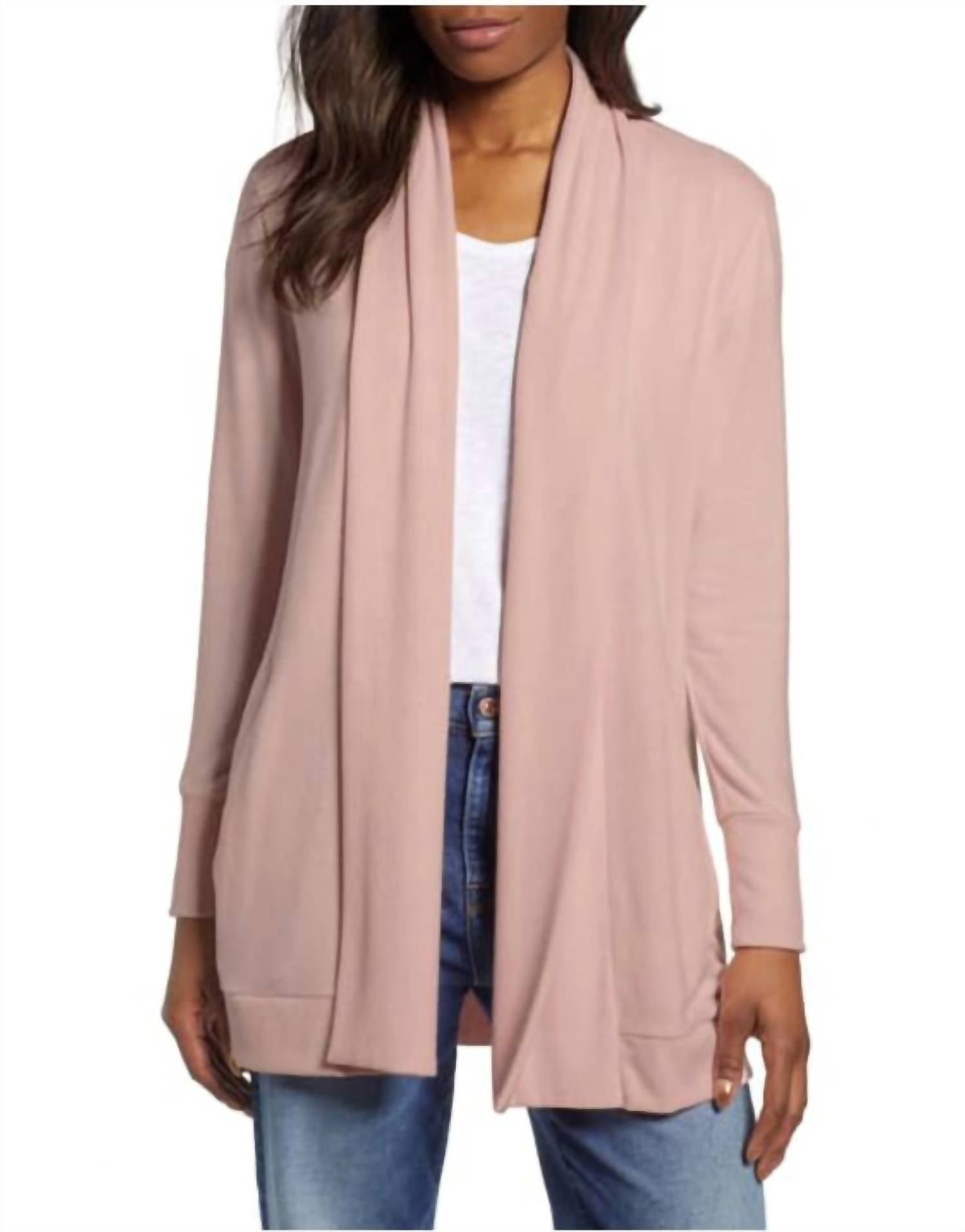 Уютный вязаный свитер с открытой передней частью в рубчик розового цвета Gibson
Уютный вязаный свитер с открытой передней частью в рубчик розового цвета Gibson