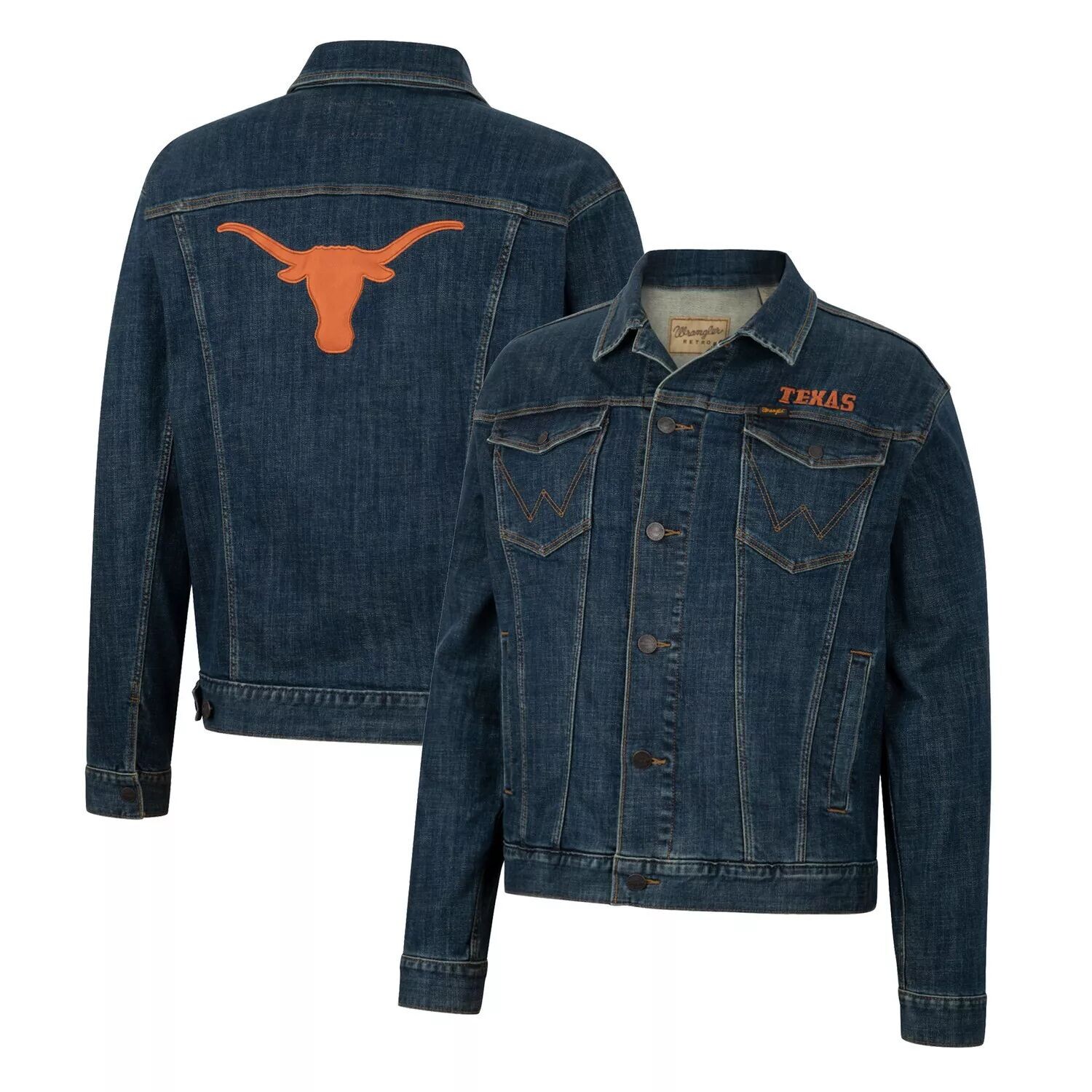 Мужская джинсовая куртка на пуговицах в стиле ретро Colosseum x Wrangler Texas Longhorns 
Мужская джинсовая куртка на пуговицах в стиле ретро Colosseum x Wrangler Texas Longhorns