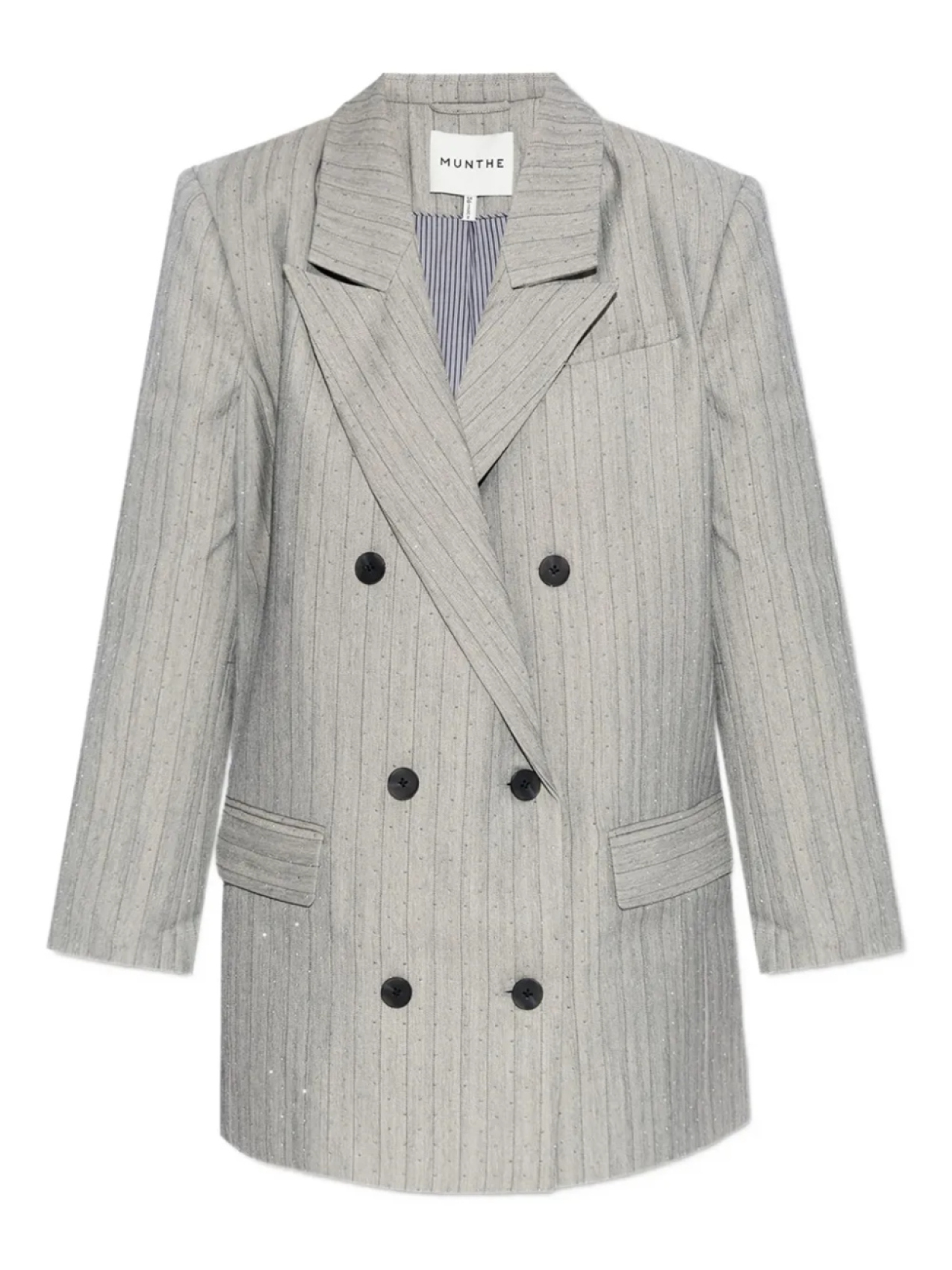 Двубортный блейзер в тонкую полоску MUNTHE, серый
Двубортный блейзер в тонкую полоску MUNTHE, серый