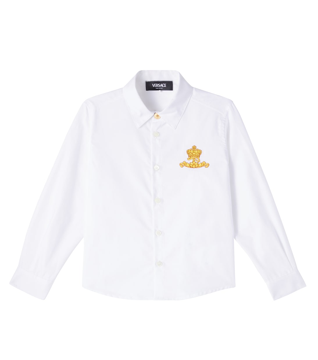 Хлопковая рубашка Oxford с логотипом Versace Kids, White+Gold 
Хлопковая рубашка Oxford с логотипом Versace Kids, White+Gold