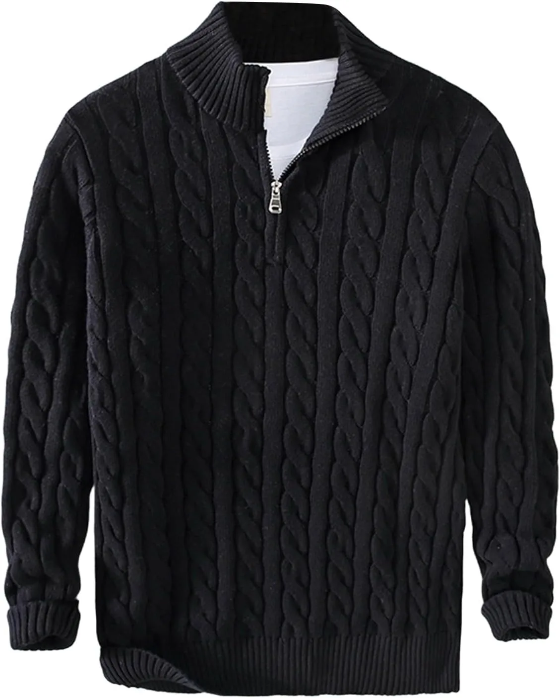 Мужской свитер с четвертью молнии Slim Fit Mock Neck Cable Knit
Мужской свитер с четвертью молнии Slim Fit Mock Neck Cable Knit