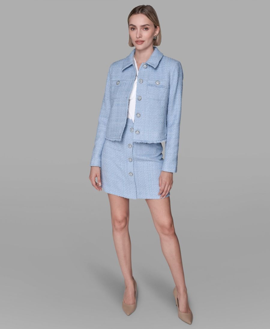 Женский укороченный твидовый жакет с пятью пуговицами KARL LAGERFELD PARIS, Blue Aura
Женский укороченный твидовый жакет с пятью пуговицами KARL LAGERFELD PARIS, Blue Aura