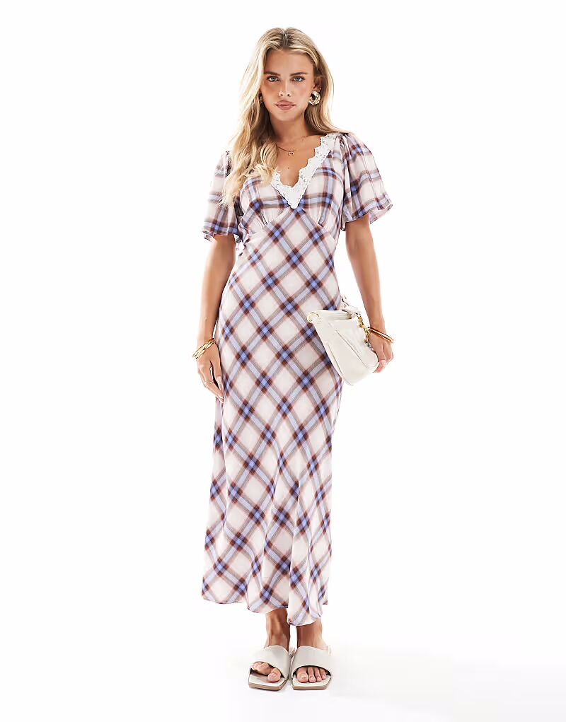 Платье миди New Look Petite из кружева в клетку с рукавами-крылышками кремового цвета
Платье миди New Look Petite из кружева в клетку с рукавами-крылышками кремового цвета